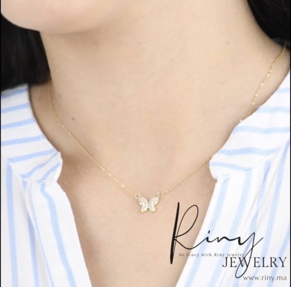 Collier papillon blanc En Or 18K